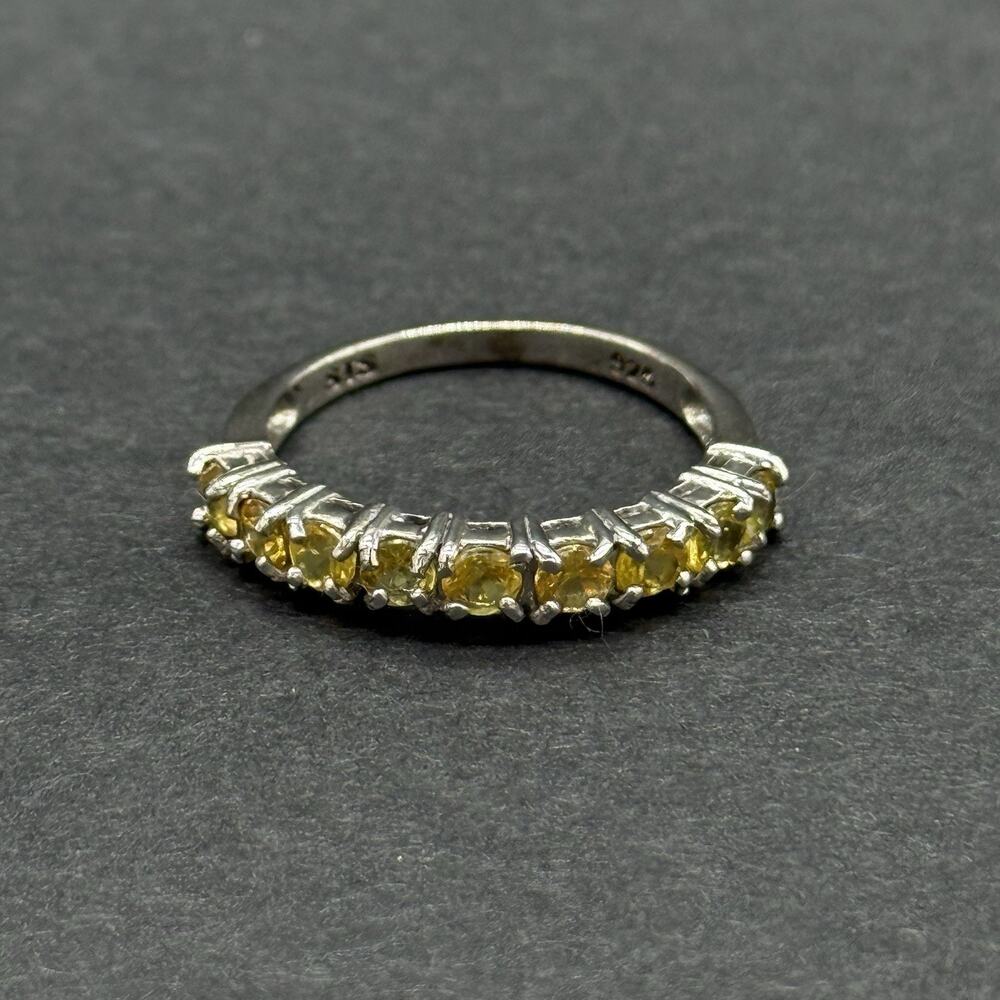 STS 925 Sterling Silver Yellow Citrine Half Eternity Band Ring Stacking Sz 8